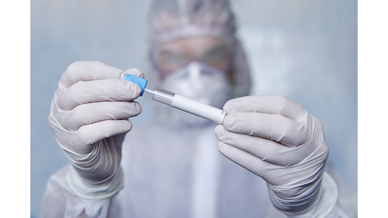 oral, nasal, vaginal sample test and empty tube blood for blood test screening with blank white label for text in lab. swab test for coronavirus in hospital. copyspace. place for diagnosis label