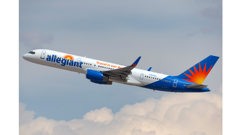 Allegiant Air Boeing 757 airliner taking off from McCarran International Airport in Las Vegas.