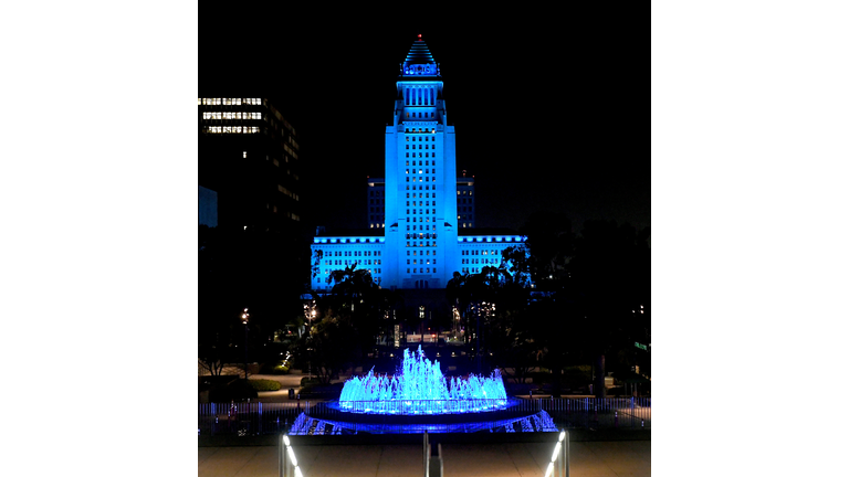 Landmarks And Stadiums Across The Country Illuminated In Blue To Honor Essential Workers