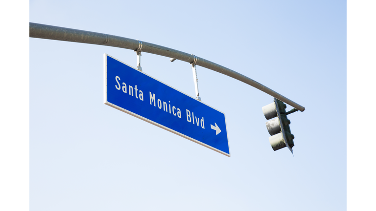 Los Angeles Santa Monica Boulevard street sign traffic lights