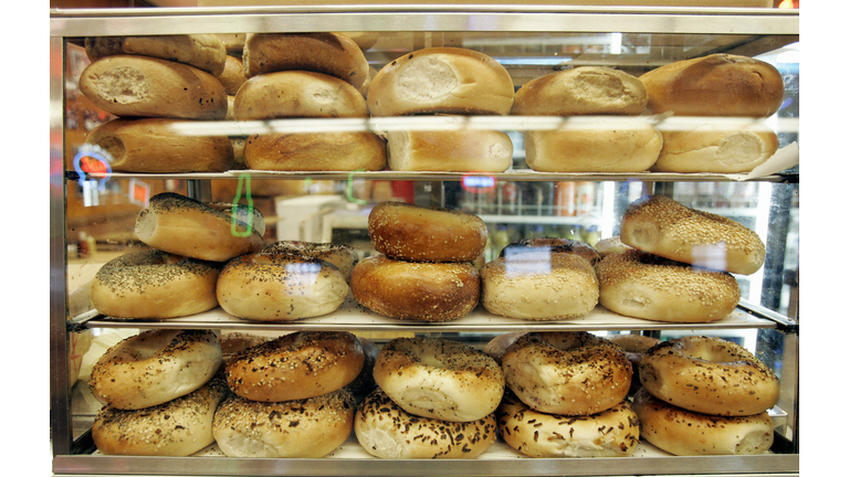 Bagels on display at Katz's Delicatessen...