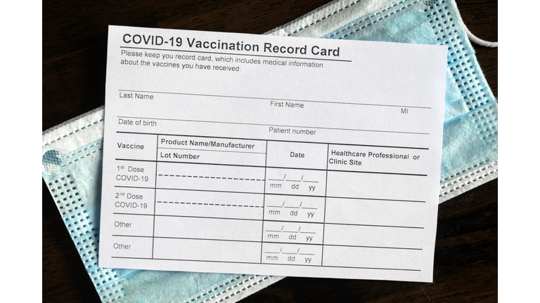 COVID-19 Vaccination Record Card on desk