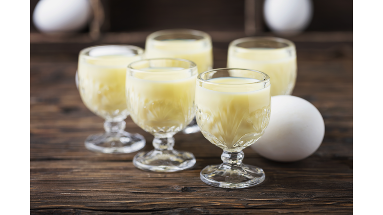 Close-Up Of Advocaat In Glasses On Table