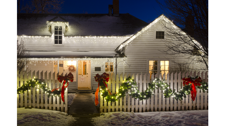 Christmas Lights on a Farm House