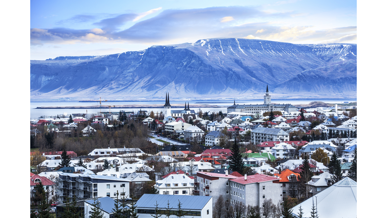 Beautiful aerial view of Reykjavik city, Iceland.