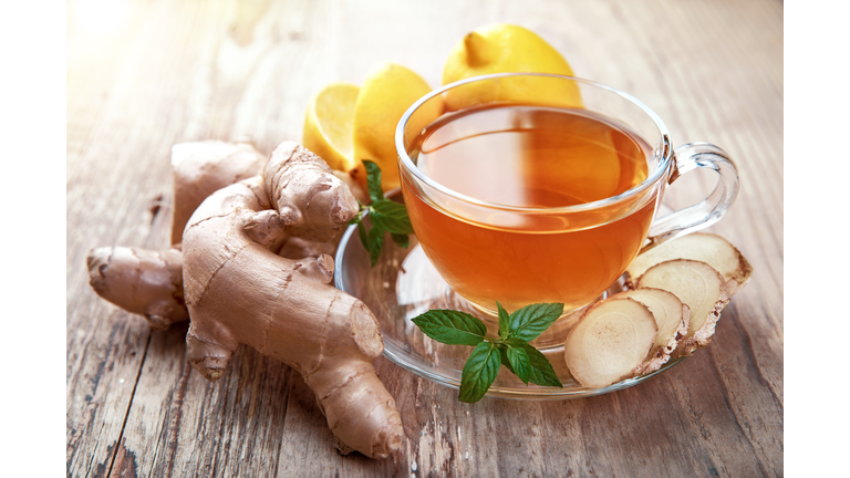 Ginger tea with lemon and mint