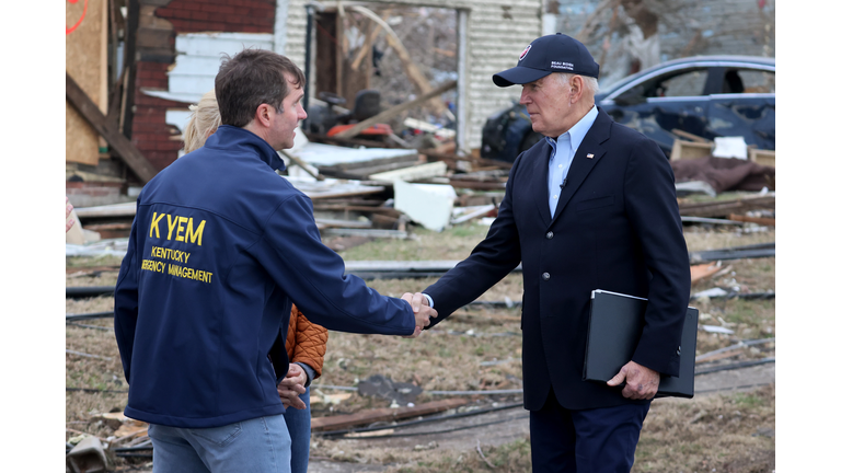 President Biden Speaks In Dawson Springs, Kentucky In The Aftermath Of Deadly Midwest Tornadoes