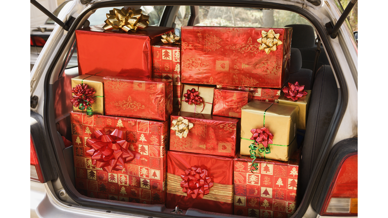 Car loaded with Christmas presents
