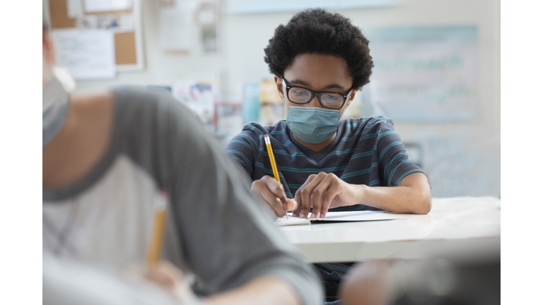Student back to school wearing mask covid 19