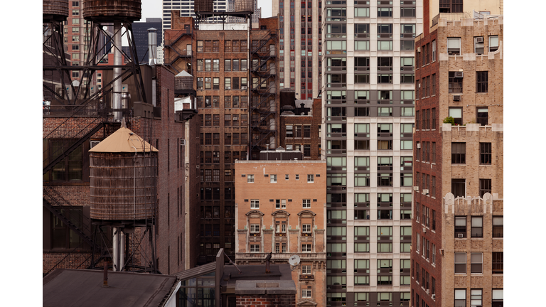 Detail of old brick buildings in New York City