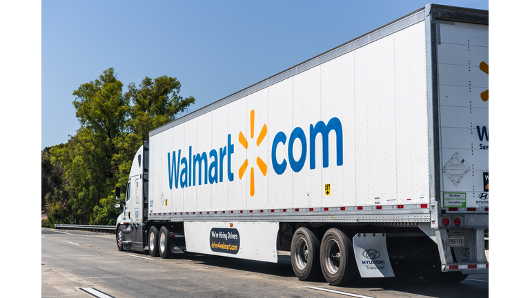 Walmart truck driving on the freeway