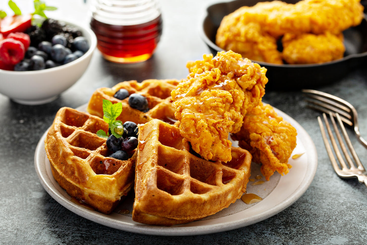 Waffles with fried chicken