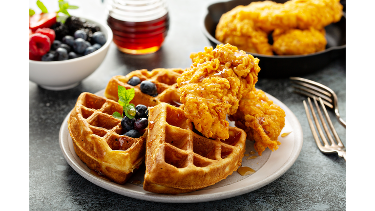 Waffles with fried chicken