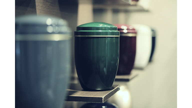 Funeral urns aligned