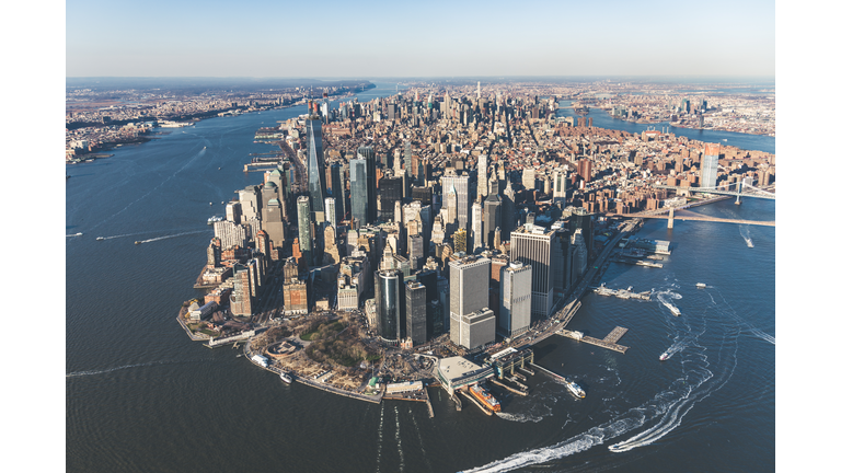 Aerial of Downtown Manhattan, NYC