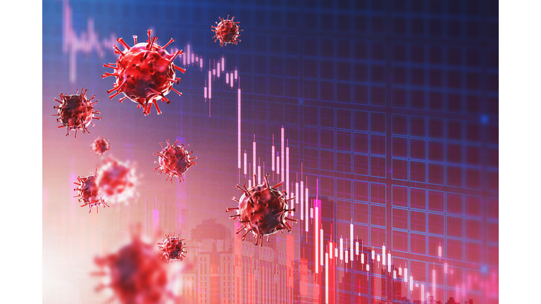 Covid and declining graph over red background