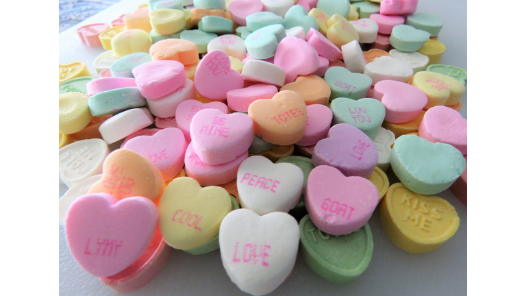 Heart-shaped conversation candies, background