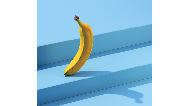 Banana on stairs 3d realistic illustration