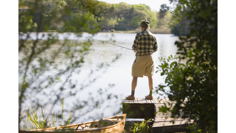 Man fishing on dock