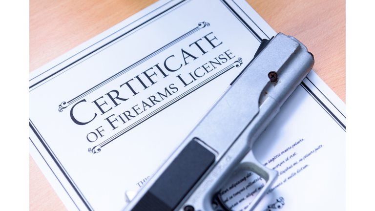 Handgun laying on a Gun / Firearms License Certificate