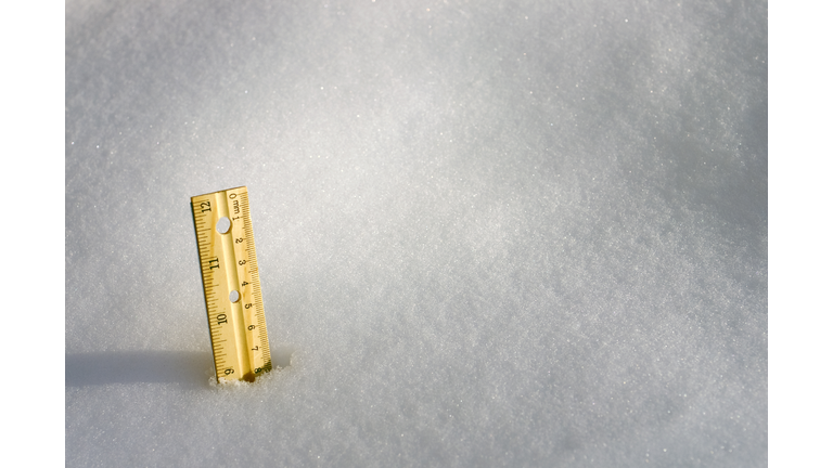 Measuring snowfall at sunset