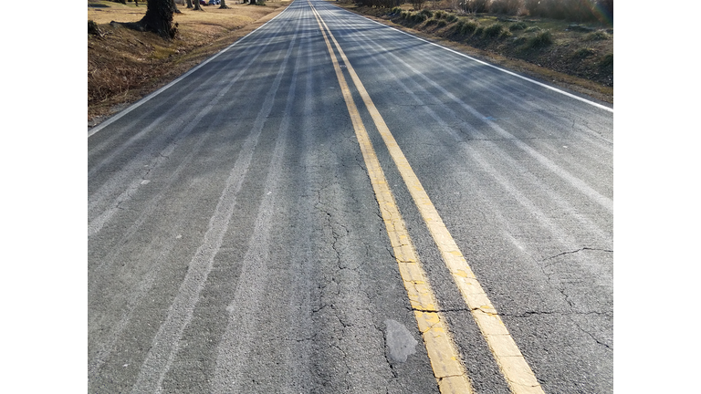 brine or salt on a road or street in winter