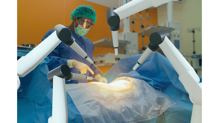 smart medical health care concept, surgery robotic machine use allows doctors to perform many types of complex procedures with more precision, flexibility and control than is possible