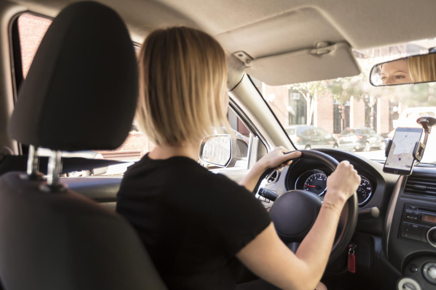 Woman driving car