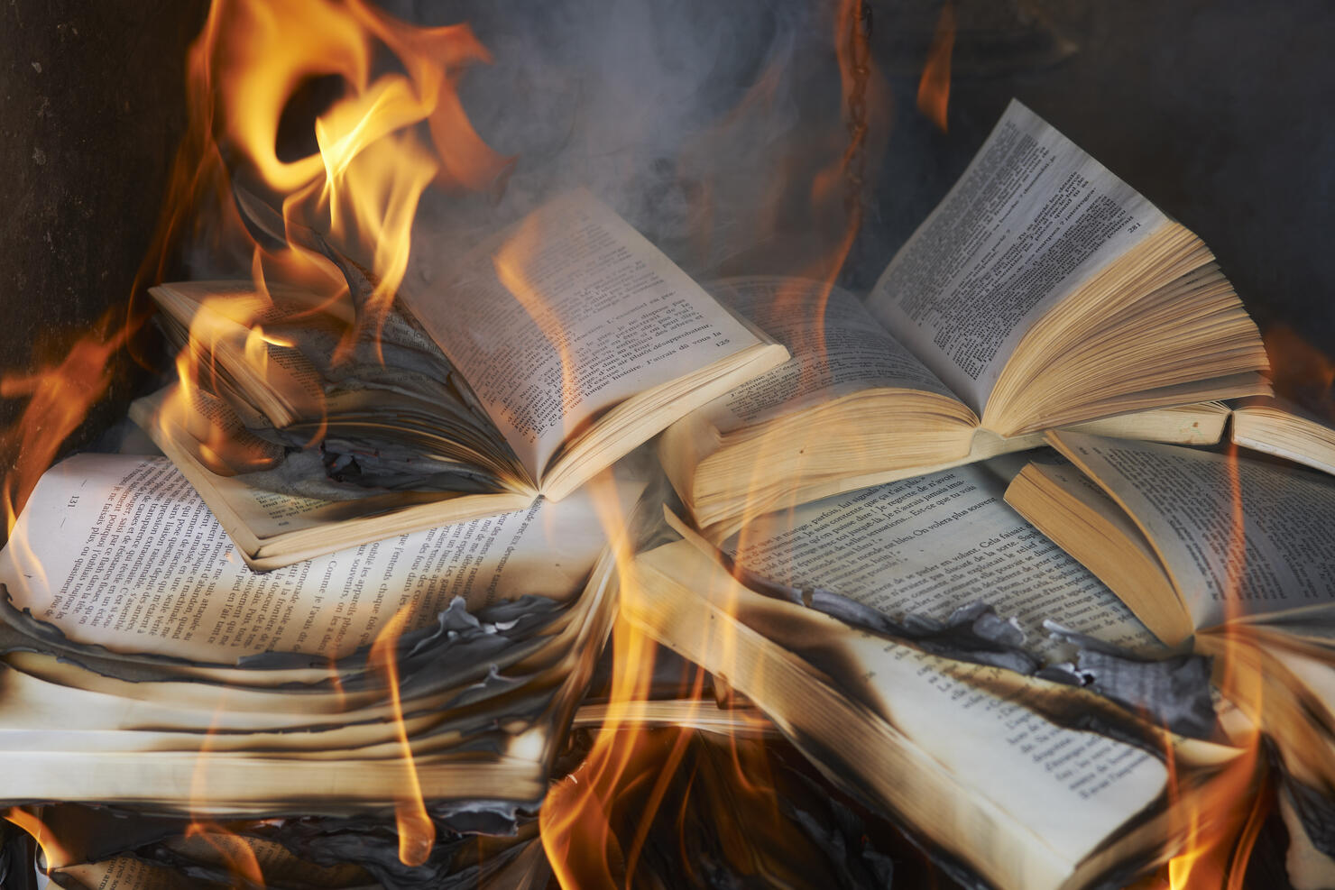 Books burning in fire