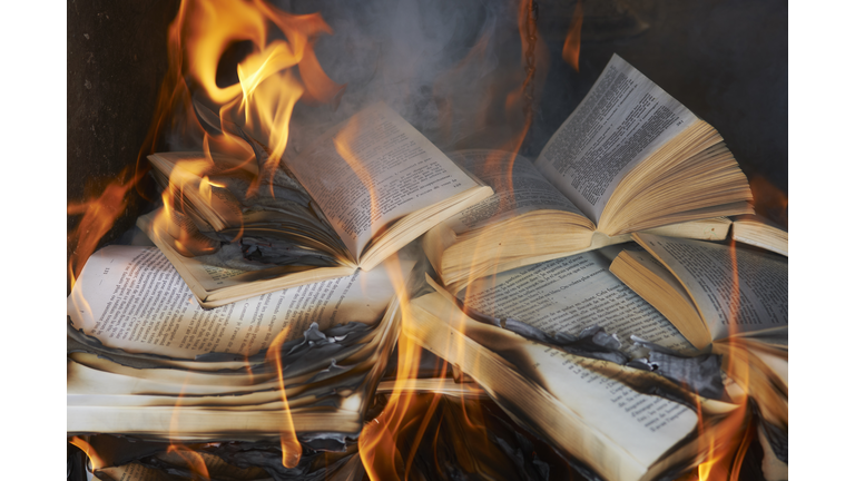 Books burning in fire