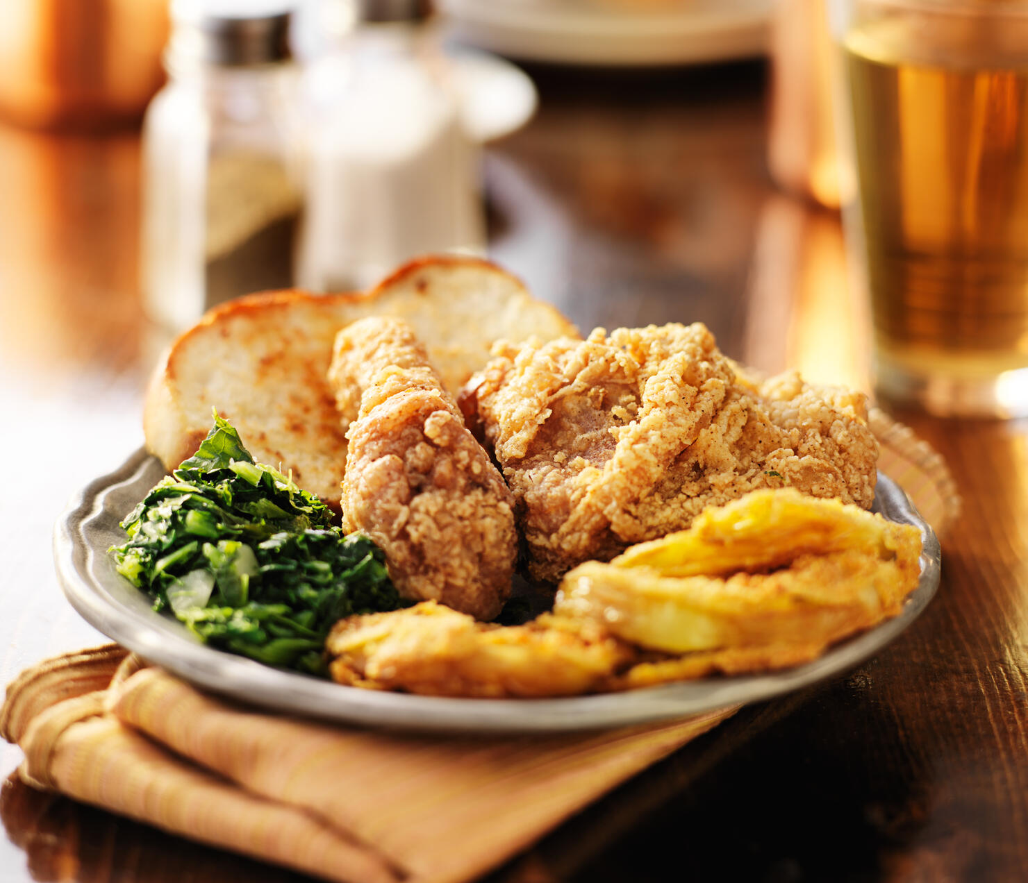 southern soul food with fried chicken and collard greens