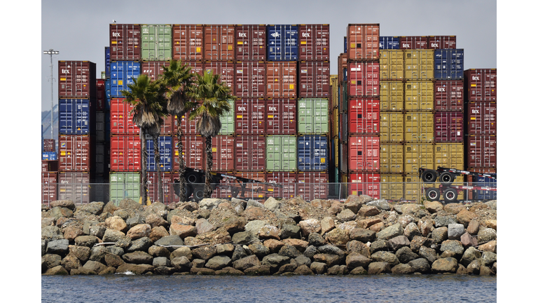 Containers wait to be shipped on Long Be