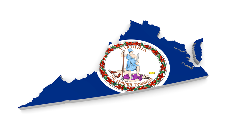 Geographic border map and flag of Virginia, Old Dominion state