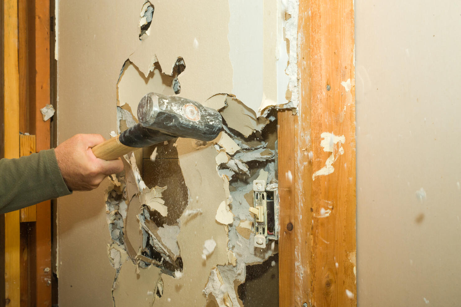 Renovating Wall, Removing Drywall with a Sledgehammer