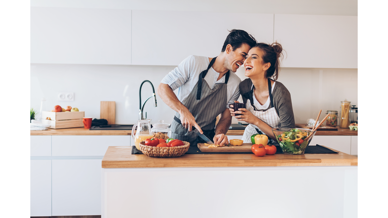 Young couple in love in the kitchen