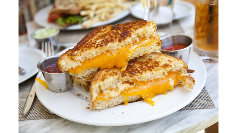 Grilled cheese sandwich with ketchup