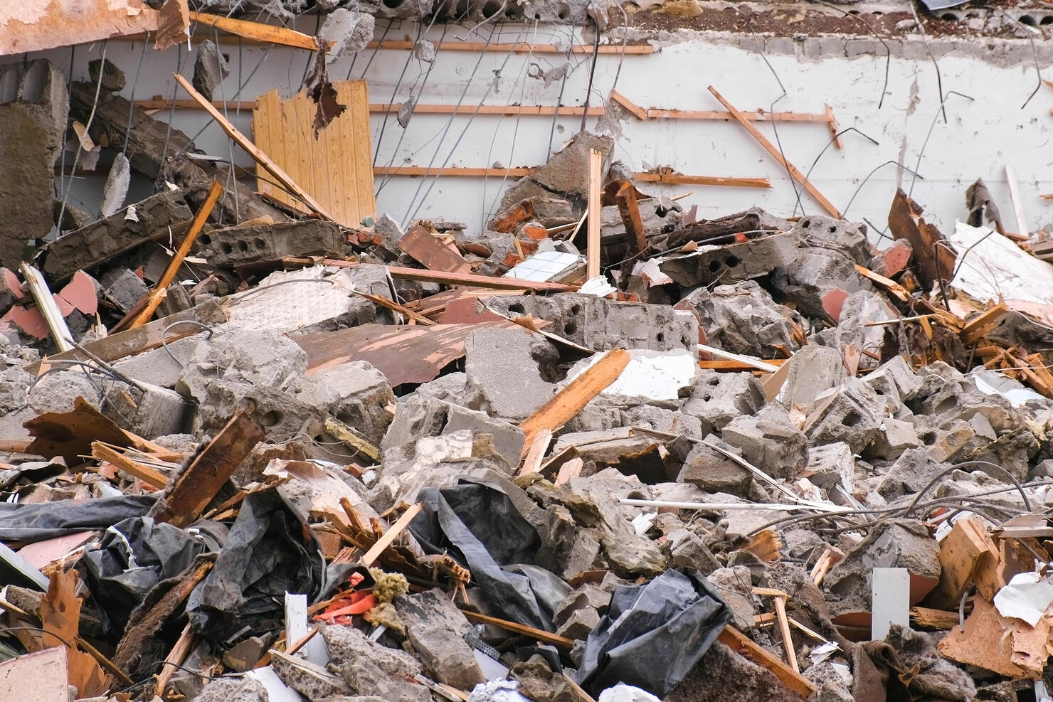 Construction waste from the house destroyed after the earthquake.