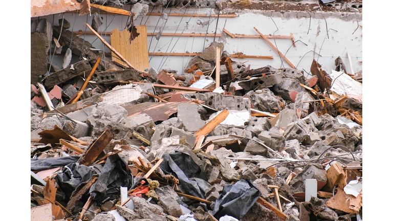 Construction waste from the house destroyed after the earthquake.
