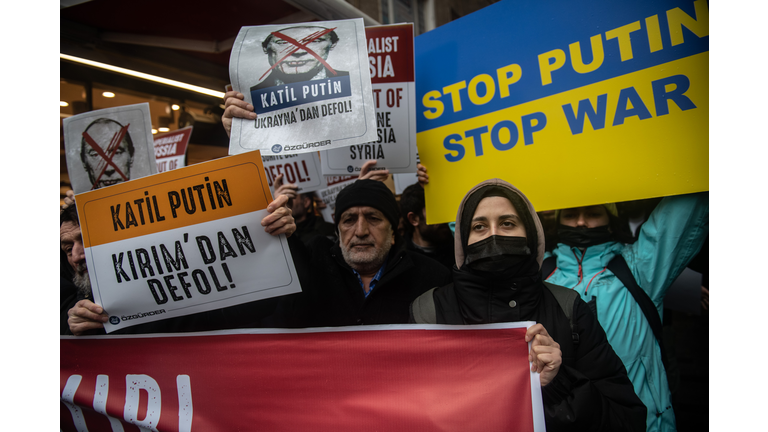 Protest At Russian Consulate After Russia's Invasion Of Ukraine