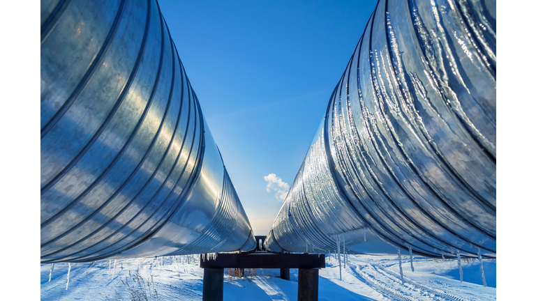 Winter landscape with pipeline