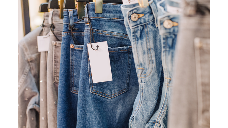sale assortment denim collection stand boutique shop