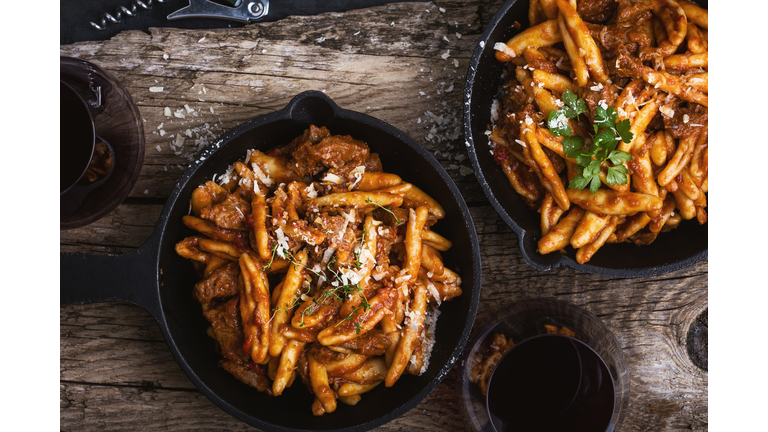 Homemade pasta (casereccia) with beef ragu