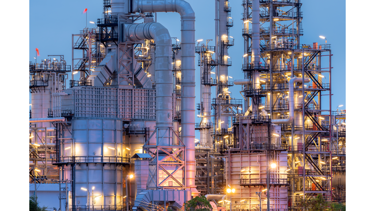 Pipes, Complex industrial piping at oil refinery