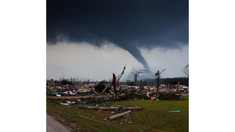 Disaster area with tornado