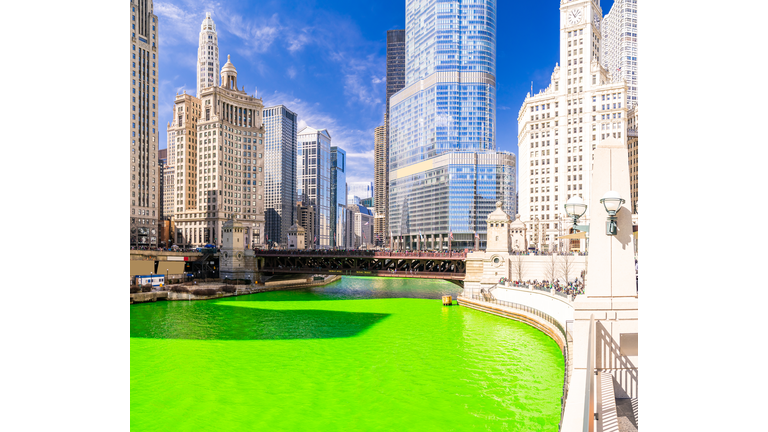 Dyeing of the Chicago River on St Patrick's Day.