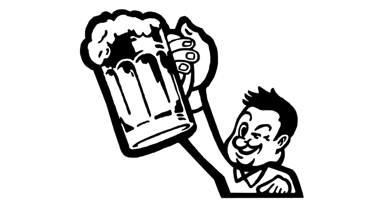 Man Hoisting Beer Mug and Winking