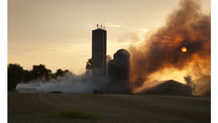 Barn Fire At Sunset