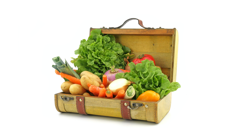 old suitcase with vegetables