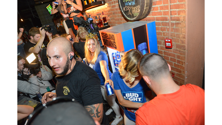 A view of atmosphere as the Bud Light Cleveland Browns Victory Fridges unlock across the city as the Browns earn first win since 2016