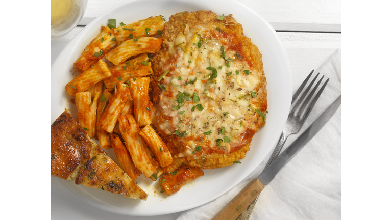 Chicken Parmesan with Rigatoni and Tomato Sauce